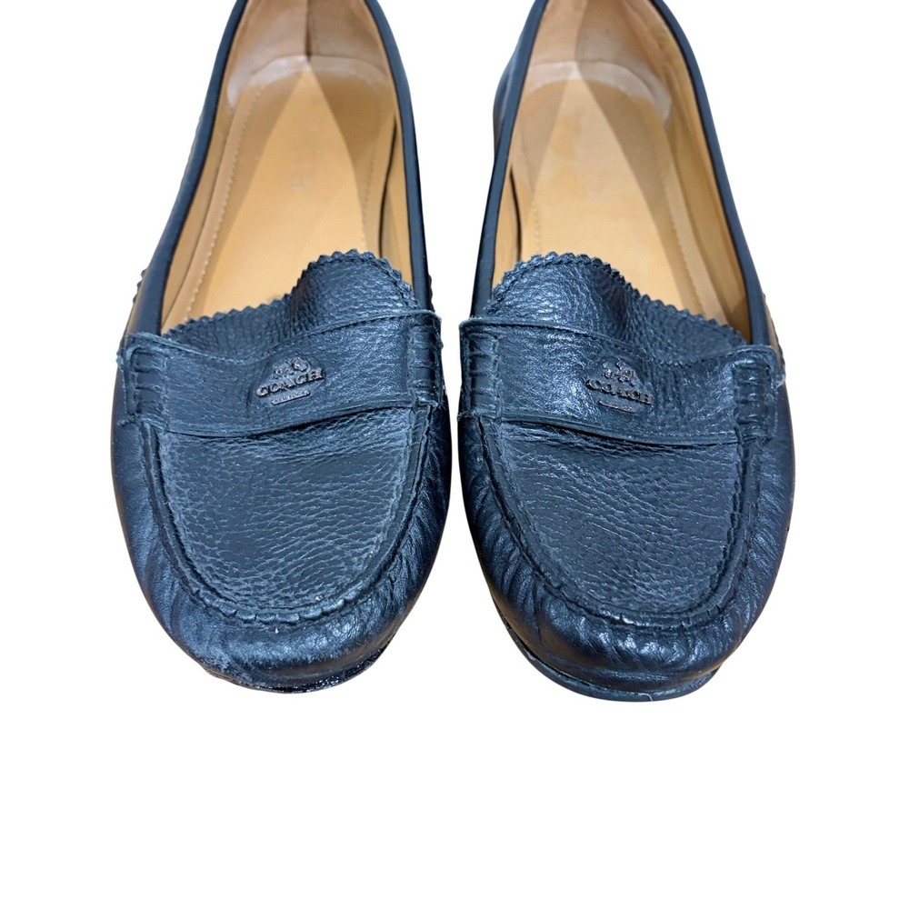 Coach Odette Black Pebbled Leather Penny Loafers MocToe Driver Flats Womens 8.5B - Picture 7 of 8